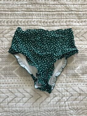 SHEIN Dark Green Daisy Ruffle Bikini Bottoms